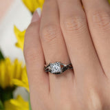 One Carat Princess Cut Moissanite Black Diamond Accent Bridal Set