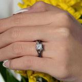 One Carat Princess Cut Moissanite Black Diamond Accent Bridal Set