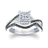 One Carat Princess Cut Moissanite Black Diamond Accent Bridal Set