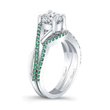 One Carat Moissanite Emerald Accent Bridal Set