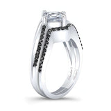Princess Cut Moissanite Black Diamond Accent Engagement Ring Set
