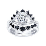 Unique Wedding Set With Black Diamond Accents