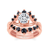 Unique Wedding Set With Black Diamond Accents