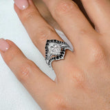 Marquise Cut Moissanite Wedding Set With 2 Black Diamond Bands