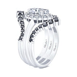 Marquise Cut Moissanite Wedding Set With 2 Black Diamond Bands