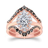 Marquise Cut Moissanite Wedding Set With 2 Black Diamond Bands