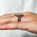 Marquise Cut Moissanite Wedding Set With 2 Black Diamond Bands