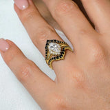 Marquise Cut Moissanite Wedding Set With 2 Black Diamond Bands