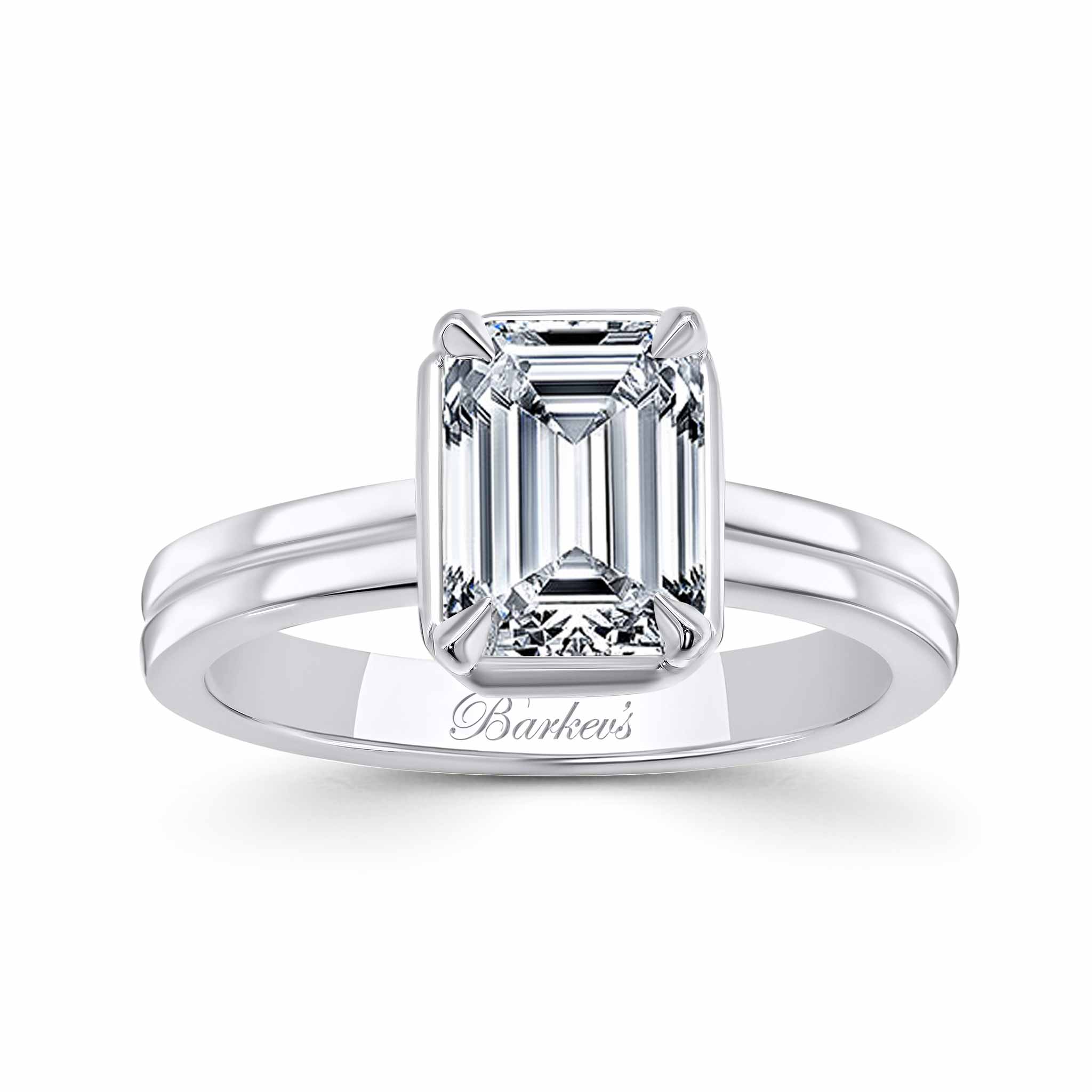 Double Band 2 Carat Emerald Cut Diamond Solitaire Ring with a sleek design, showcasing exceptional brilliance and elegance.
