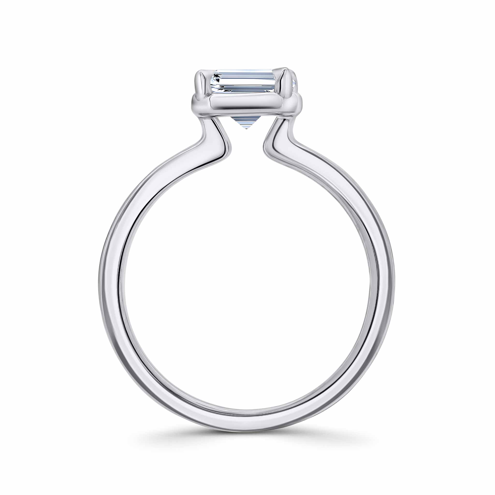 Double band 2 carat emerald cut diamond solitaire ring with a sleek design and elegant setting.