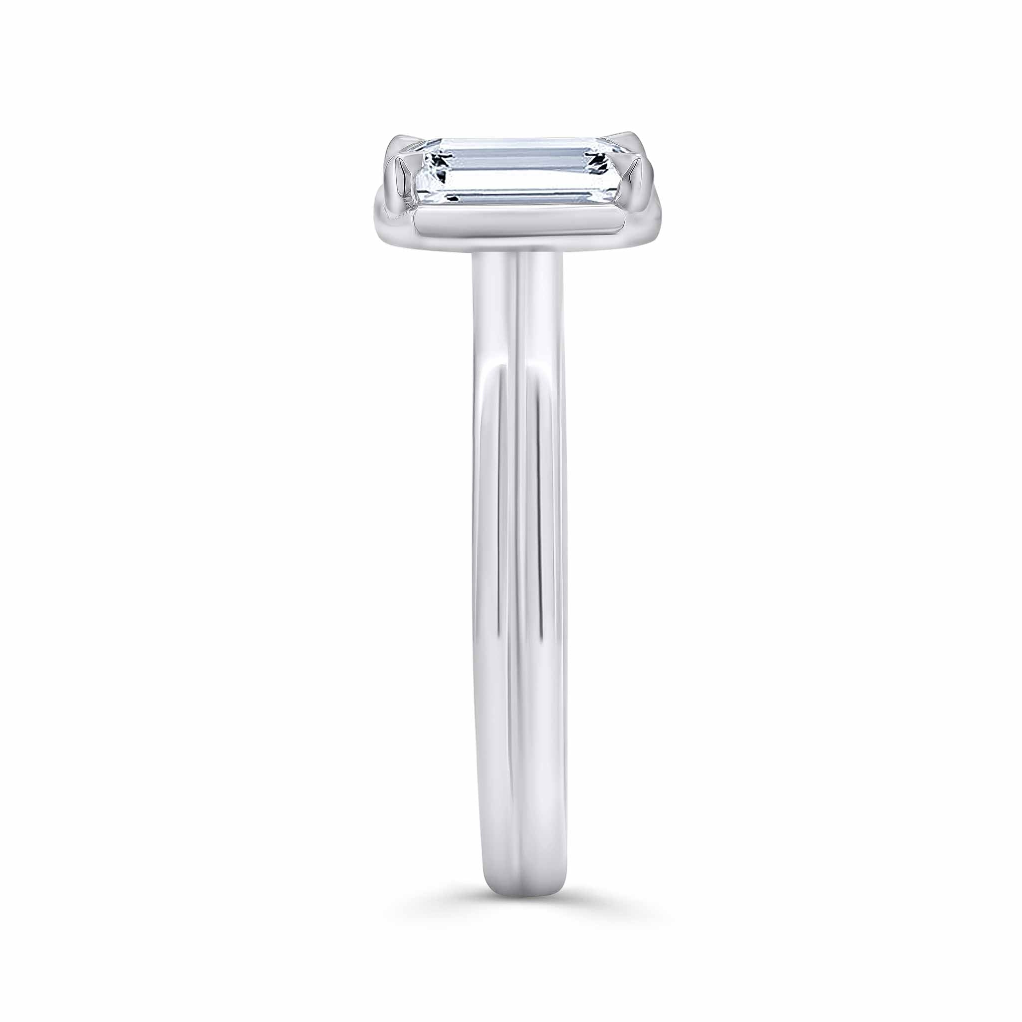 Double Band 2 Carat Emerald Cut Diamond Solitaire Ring showcasing a stunning emerald cut diamond in a sleek design.