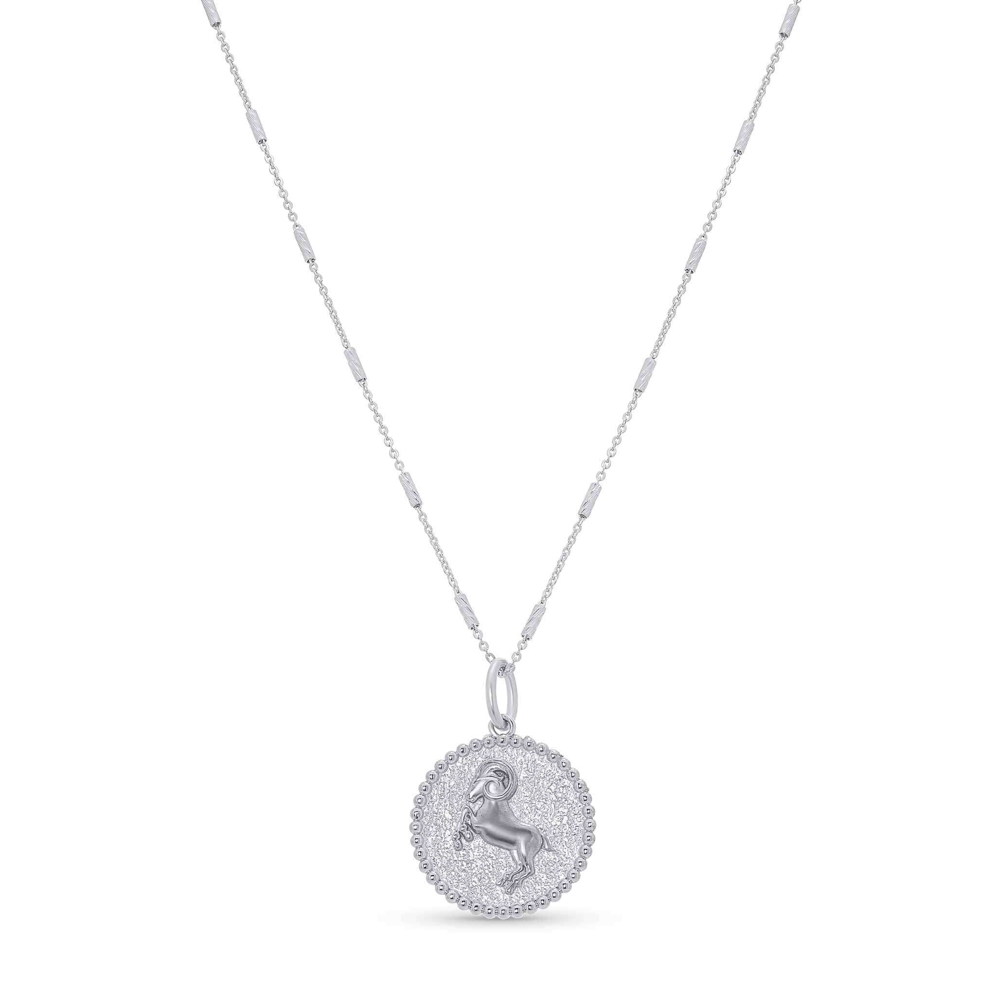 Zodiac Necklace featuring a round medallion with a zodiac symbol and delicate border on a sleek chain.