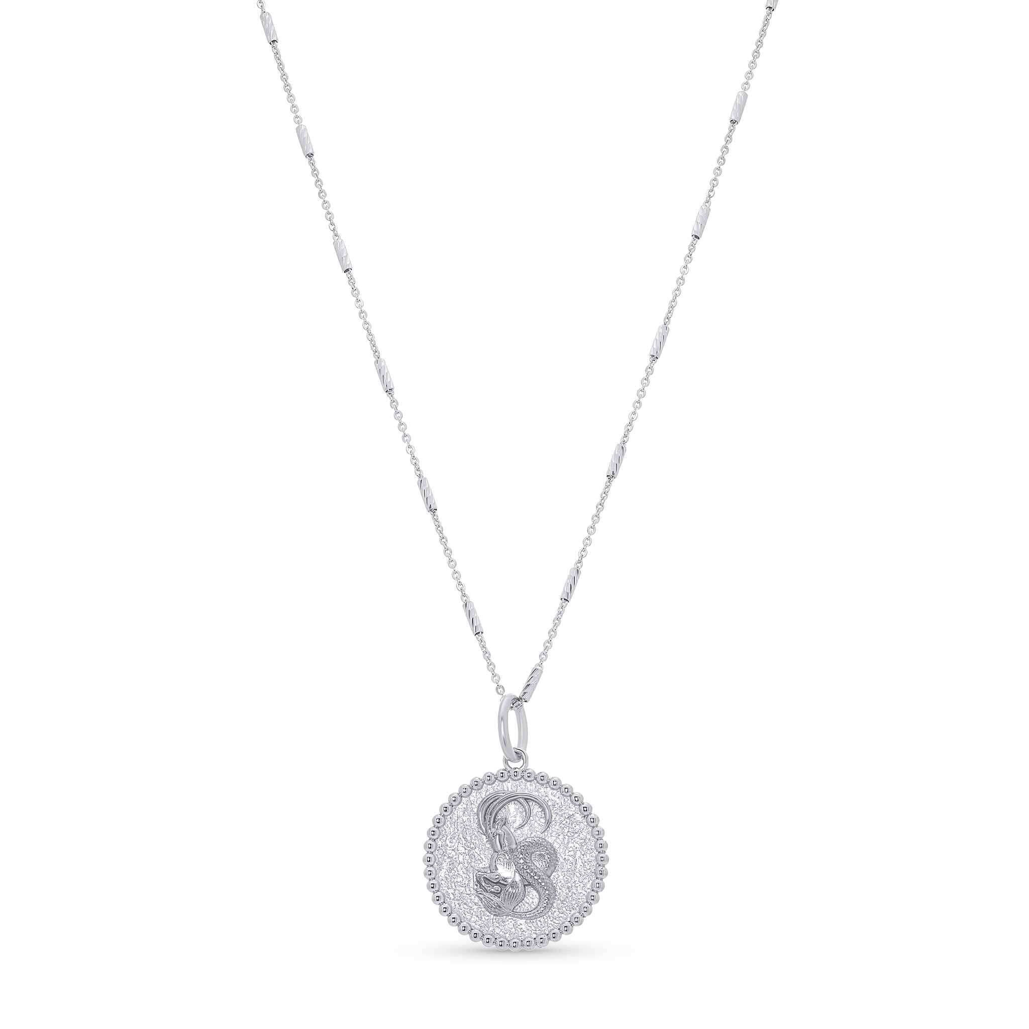 Zodiac Necklace featuring a medallion design with zodiac symbol, suspended by a sleek bar chain.