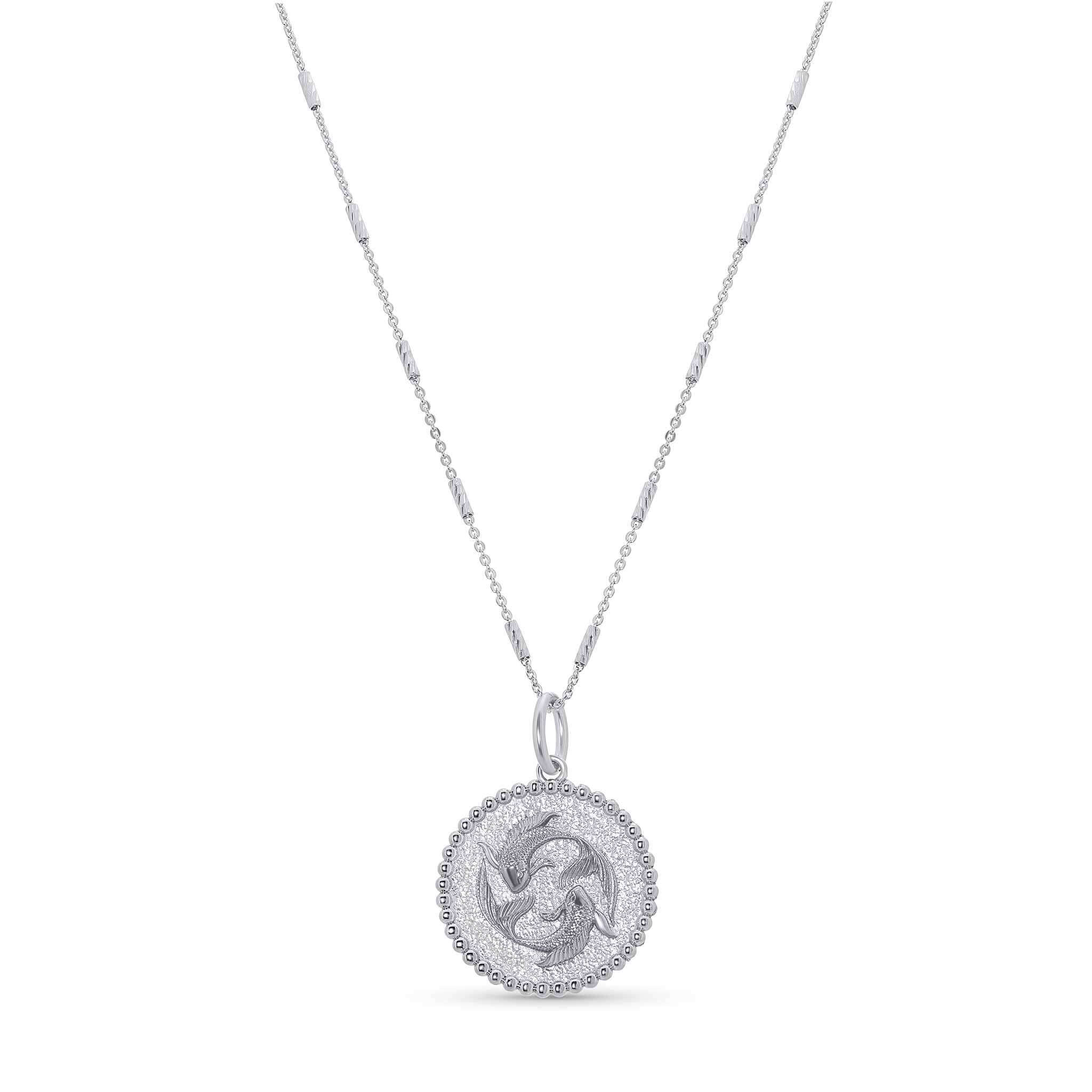 Zodiac Necklace featuring a medallion with a textured zodiac symbol on a sleek bar chain.