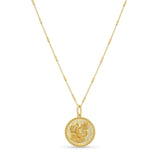 Zodiac Necklace featuring a medallion with zodiac symbol, textured background, and sleek chain.