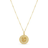 Zodiac Necklace featuring a textured medallion with a zodiac symbol, suspended from an adjustable chain.