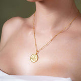 Zodiac Necklace featuring a gold medallion showcasing a zodiac symbol on a sleek bar chain.