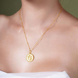 Zodiac Necklace showcasing a gold medallion with a zodiac symbol on a sleek bar chain.