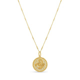 Zodiac Necklace featuring a gold medallion with zodiac symbol on a delicate bar chain, adjustable length.