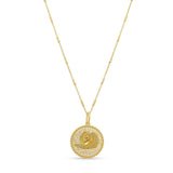 Zodiac Necklace featuring a medallion design with a zodiac symbol on a delicate gold bar chain.