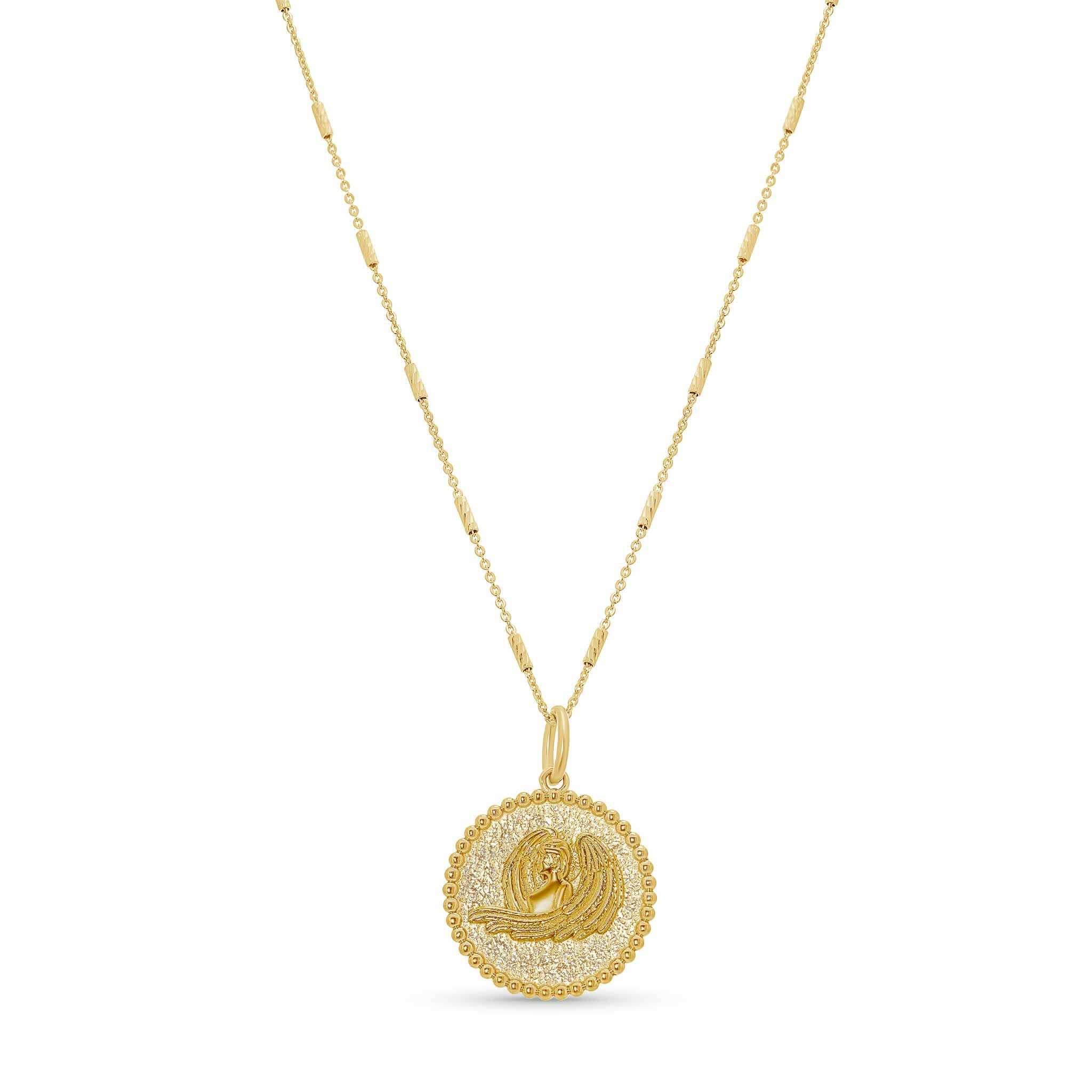 Zodiac Necklace featuring a medallion design with a zodiac symbol on a delicate gold bar chain.