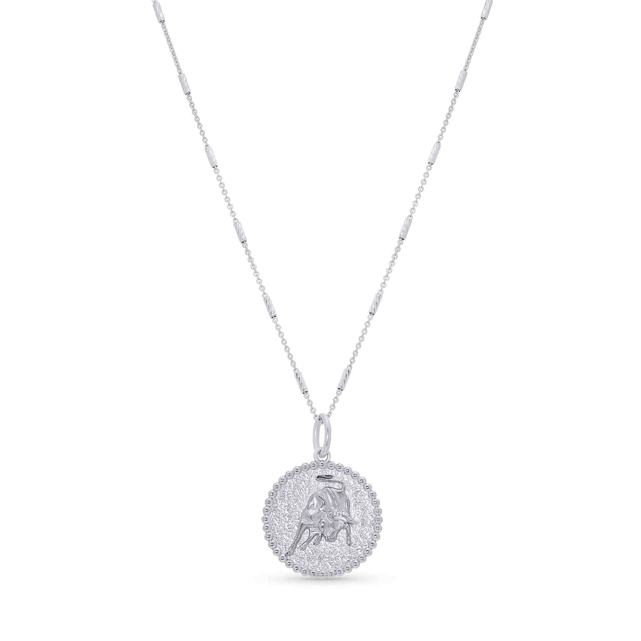 Zodiac Necklace showcasing a zodiac symbol medallion on a sleek bar chain, adjustable from 16 to 18 inches.