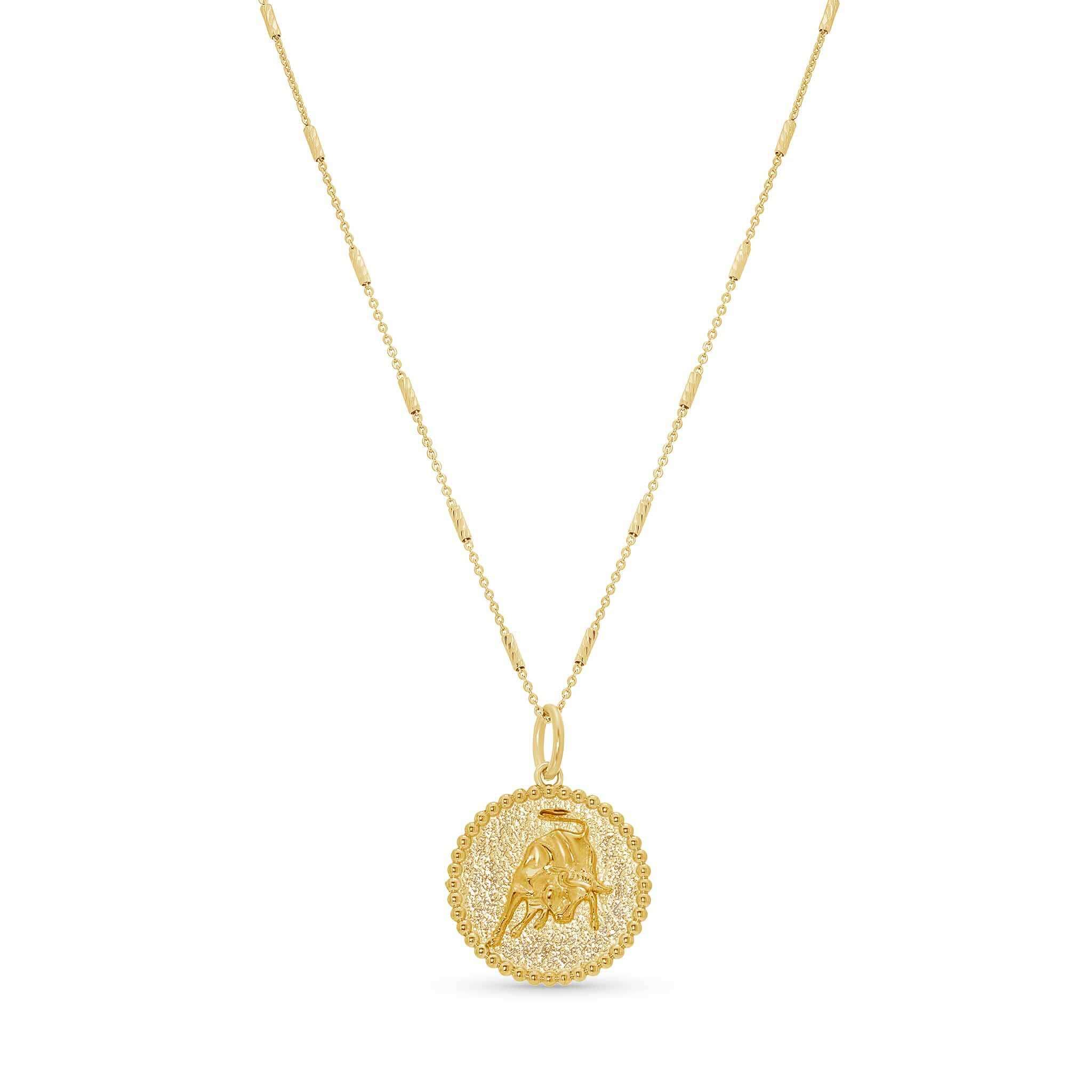 Zodiac Necklace featuring a medallion with zodiac symbol on a sleek bar chain, adjustable length for personalized styling.