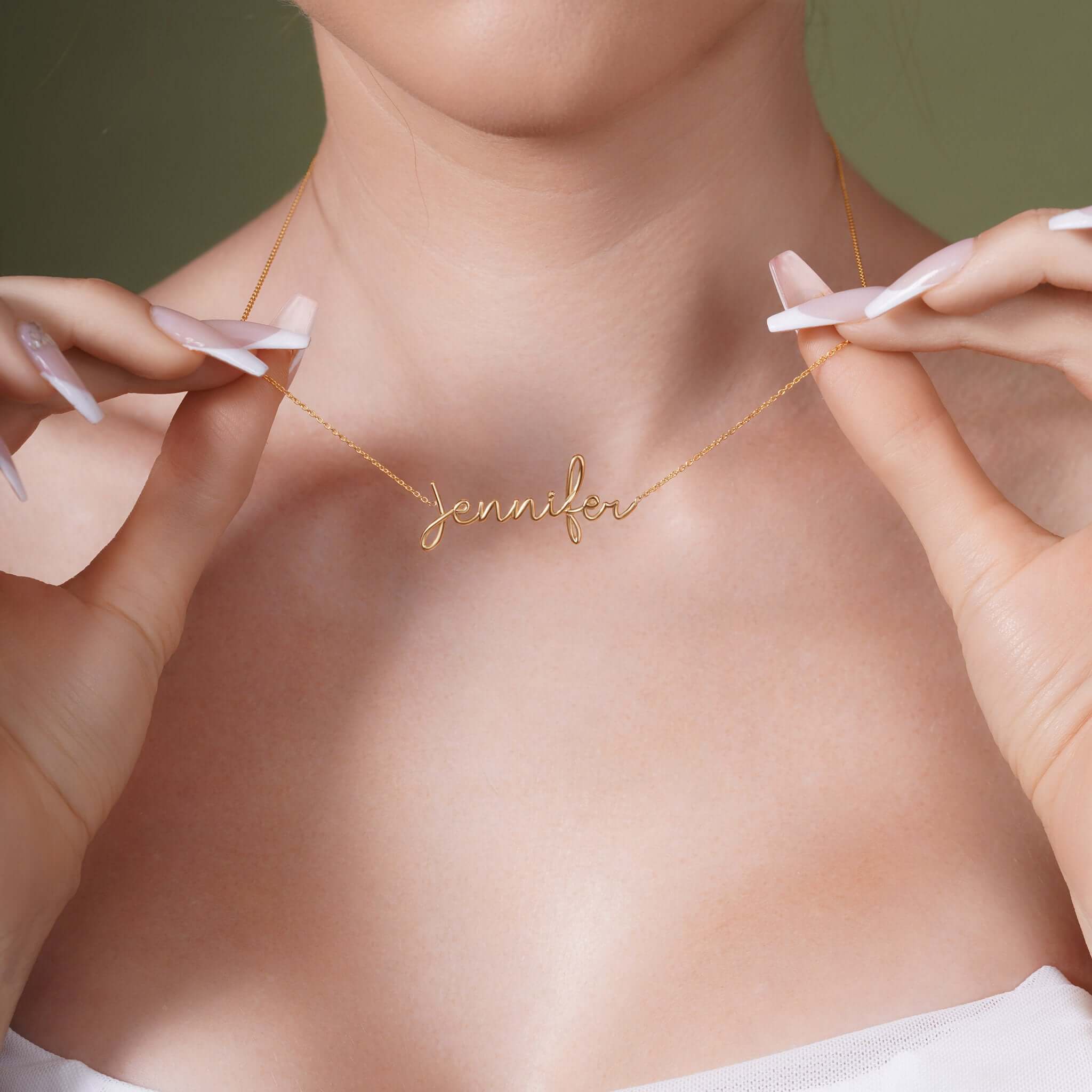 Gold Name Necklace featuring a personalized name 'Jennifer' crafted in 14k solid gold.
