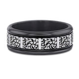 Men’s 8mm Engraved Tantalum and White Gold Wedding Band