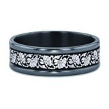 7mm Men's Tantalum and White Gold Floral Wedding Band
