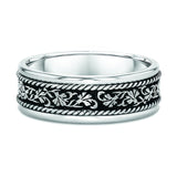 White Gold Leaf Pattern Wedding Band