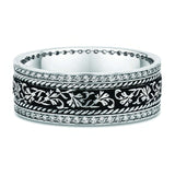 White Gold Leaf Pattern Diamond Wedding Band