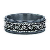 Tantalum and White Gold Leaf Pattern Wedding Band