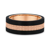 Carbon Fiber and Rose Gold Grid Pattern Men’s Wedding Band