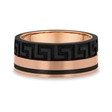 Rose Gold and Carbon Fiber Greek Key Men’s Wedding Band