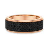 7mm Engraved Flower Carbon Fiber And Rose Gold Wedding Band