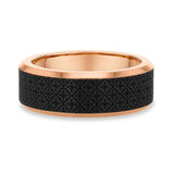 7mm Engraved Flower Carbon Fiber And Rose Gold Wedding Band