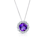 Amethyst And Diamond Halo Necklace