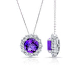 Amethyst And Diamond Halo Necklace