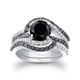 1 Carat Black Diamond Wedding Set With 2 Bands