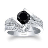 Pave Round Black And White Diamond Ring Set