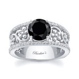 Vintage Floral 2 Carat Black And White Diamond Engagement Ring