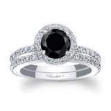 Black And White Diamond Halo Wedding Ring Set