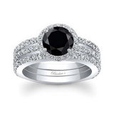 Black And White Diamond 3 Piece Halo Wedding Ring Set