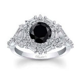 Vintage Baguette Black And White Diamond Engagement Ring