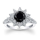 Lotus Flower Black And White Diamond Engagement Ring