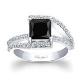 Split Shank Princess Cut Black And White Diamond Ring