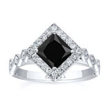 Vintage Princess Cut Black And White Diamond Halo Ring