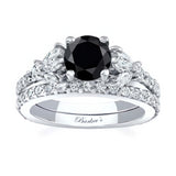 Marquise And Round Black And White Diamond Ring Set