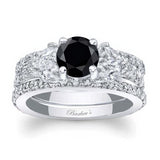 Marquise And Round Black And White Diamond Ring Set With 2 Bands